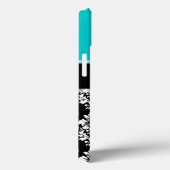 Girly Aqua Black Damask Your Monogram Name Case-Mate iPhone Case (Achterkant / Rechts)