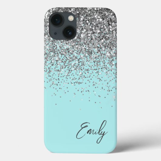 Girly Aqua Blau Zilver Glitter Monogram Case-Mate iPhone Case (Achterkant)