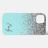 Girly Aqua Blau Zilver Glitter Monogram Case-Mate iPhone Case (Achterkant (horizontaal))