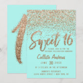 Girly Aqua Blauwgroen Gold Scattered Glitter Sweet Kaart (Voorkant / Achterkant)