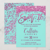 Girly Aqua Blauwgroen Helderroze Glitter Dust Swee Kaart (Voorkant / Achterkant)