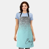 Girly Aqua Blue Blauwgroen Glitter Monogram Schort (Gedragen)