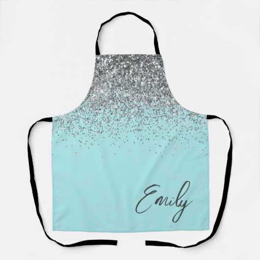 Girly Aqua Blue Blauwgroen Glitter Monogram Schort (Voorkant)