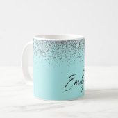 Girly Aqua Blue Blauwgroen Glitter Sparkle Koffiemok (Voorkant links)