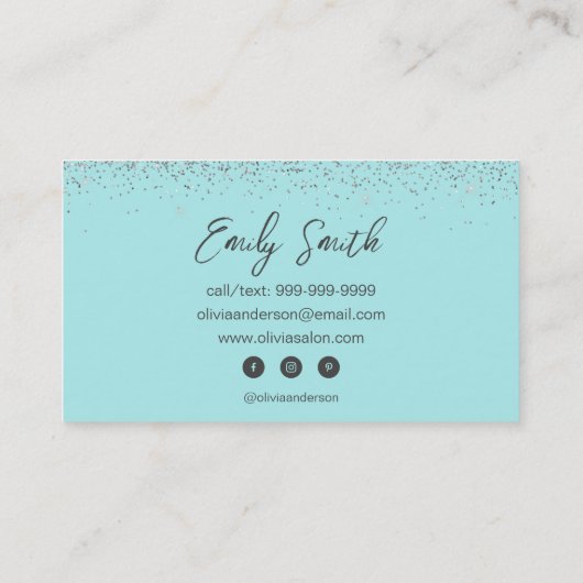 Girly Aqua Blue Blauwgroen Glitter Visitekaartje (Achterkant)