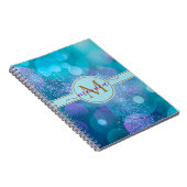 Girly Aqua Blue Bokeh Gold Glitter Monogram Naam Notitieboek (Rechterzijde)