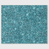 Girly Aqua Blue Glitter Verjaardag Cadeaupapier (Vlak)
