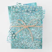 Girly Aqua Blue Glitzy Glitter Leopard Print Inpakpapier Vel (In situ)