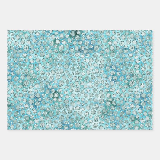 Girly Aqua Blue Glitzy Glitter Leopard Print Inpakpapier Vel (Voorkant)