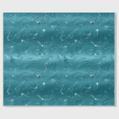 Girly Aqua Blue Glitzy Marble Verjaardag Cadeaupapier (Vlak)