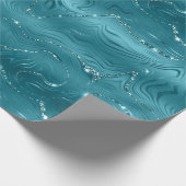 Girly Aqua Blue Glitzy Marble Verjaardag Cadeaupapier (Hoek)
