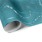 Girly Aqua Blue Glitzy Marble Verjaardag Cadeaupapier (Rol Hoek)