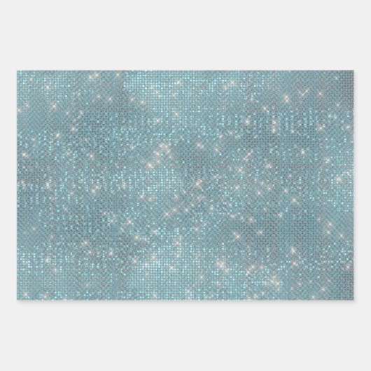 Girly Aqua Blue Glitzy Sparkle Inpakpapier Vel (Voorkant 3)