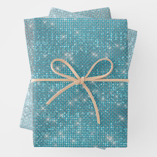 Girly Aqua Blue Glitzy Sparkle Inpakpapier Vel (In situ)