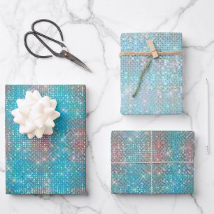 Girly Aqua Blue Glitzy Sparkle Inpakpapier Vel