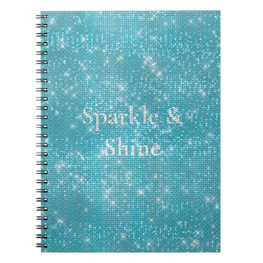 Girly Aqua Blue Glitzy Sparkle Notitieboek (Voorkant)