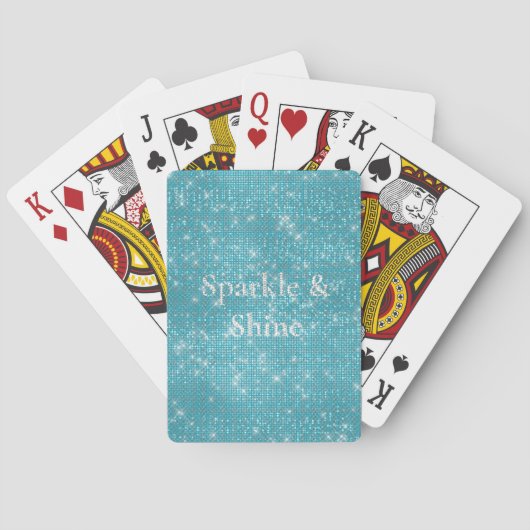 Girly Aqua Blue Glitzy Sparkle Pokerkaarten (Achterkant)