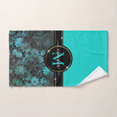 Girly Aqua Blue Grunge Damask Gold Lijst Monogram Bad Handdoek (Handdoek)