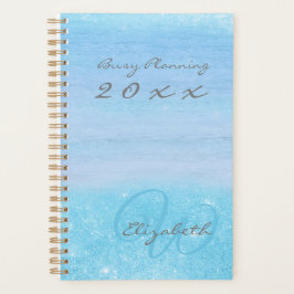Girly Aqua Blue Ombre met Monogram Planner