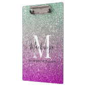 Girly Aqua Blue Pink Ombre Glitter Monogram Naam Klembord (Links)