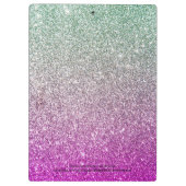 Girly Aqua Blue Pink Ombre Glitter Monogram Naam Klembord (Achterkant)