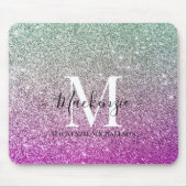 Girly Aqua Blue Pink Ombre Glitter Monogram Naam Muismat (Voorkant)