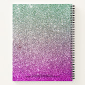 Girly Aqua Blue Pink Ombre Glitter Monogram Naam Notitieboek (Achterkant)