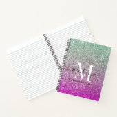 Girly Aqua Blue Pink Ombre Glitter Monogram Naam Notitieboek (Binnen)