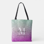 Girly Aqua Blue Pink Ombre Glitter Monogram Naam Tote Bag (Achterkant)