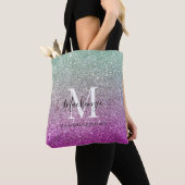 Girly Aqua Blue Pink Ombre Glitter Monogram Naam Tote Bag (Dichtbij)