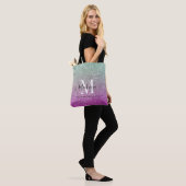 Girly Aqua Blue Pink Ombre Glitter Monogram Naam Tote Bag (Op model)