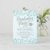 Girly Aqua Blue Silver Glitter Graduation Party Kaart (Staand voorkant)