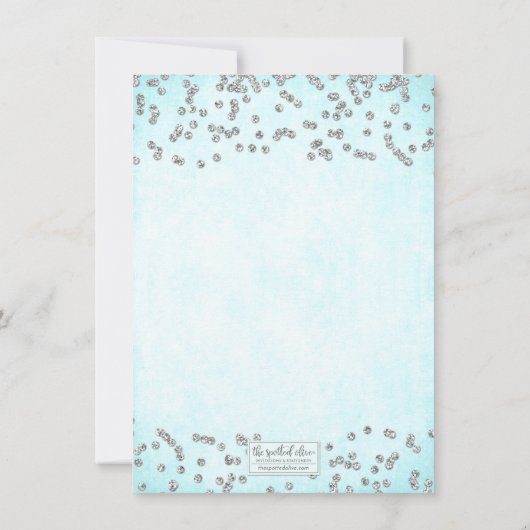 Girly Aqua Blue Silver Glitter Graduation Party Kaart (Achterkant)