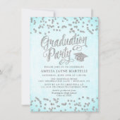 Girly Aqua Blue Silver Glitter Graduation Party Kaart (Voorkant)