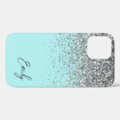 Girly Aqua Blue Silver Glitter Monogram Case-Mate iPhone Case (Achterkant (horizontaal))