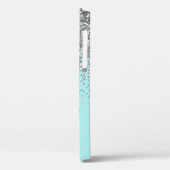Girly Aqua Blue Silver Glitter Monogram Case-Mate iPhone Case (Achterkant / Links)