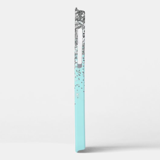 Girly Aqua Blue Silver Glitter Monogram Case-Mate iPhone Case (Achterkant / Links)