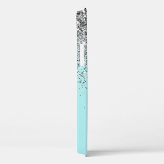 Girly Aqua Blue Silver Glitter Monogram Case-Mate iPhone Case (Achterkant / Rechts)