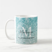 Girly Aqua Blue Silver Ombre Glitter Monogram Naam Koffiemok (Links)