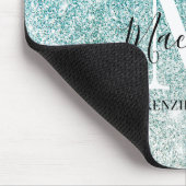 Girly Aqua Blue Silver Ombre Glitter Monogram Naam Muismat (Hoek)