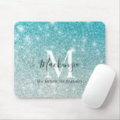Girly Aqua Blue Silver Ombre Glitter Monogram Naam Muismat (Met muis)