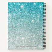 Girly Aqua Blue Silver Ombre Glitter Monogram Naam Notitieboek (Achterkant)