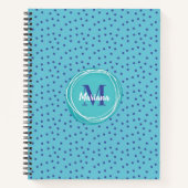 Girly Aqua Blue Stippen Pattern Monogram Notitieboek (Voorkant)