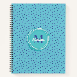 Girly Aqua Blue Stippen Pattern Monogram Notitieboek