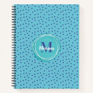 Girly Aqua Blue Stippen Pattern Monogram Notitieboek