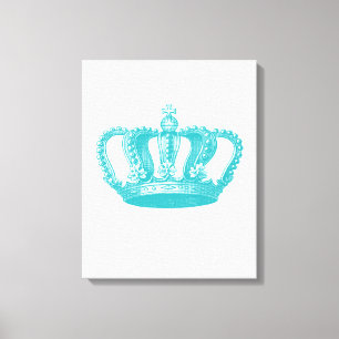 Girly Aqua Blue Vintage Crown Canvas Afdruk