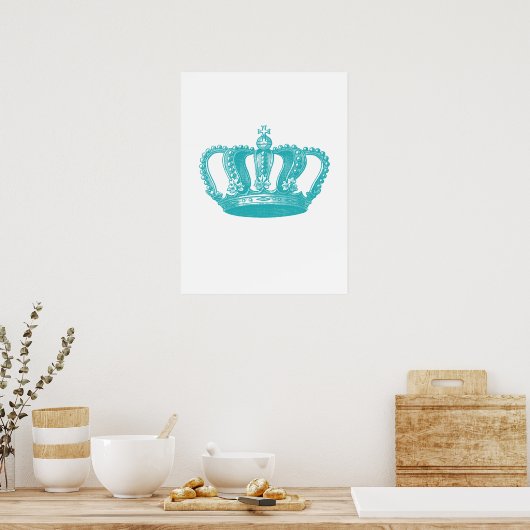 Girly Aqua Blue Vintage Crown Poster (Keuken)