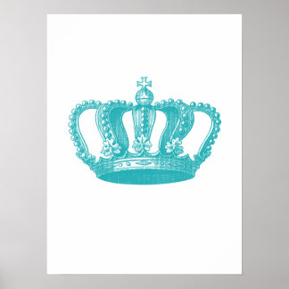 Girly Aqua Blue Vintage Crown Poster