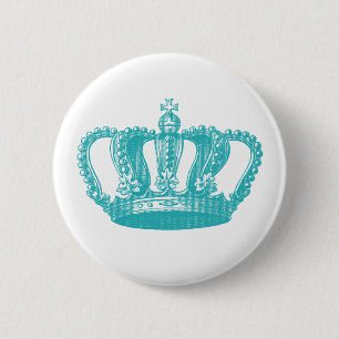 Girly Aqua Blue Vintage Crown Ronde Button 5,7 Cm