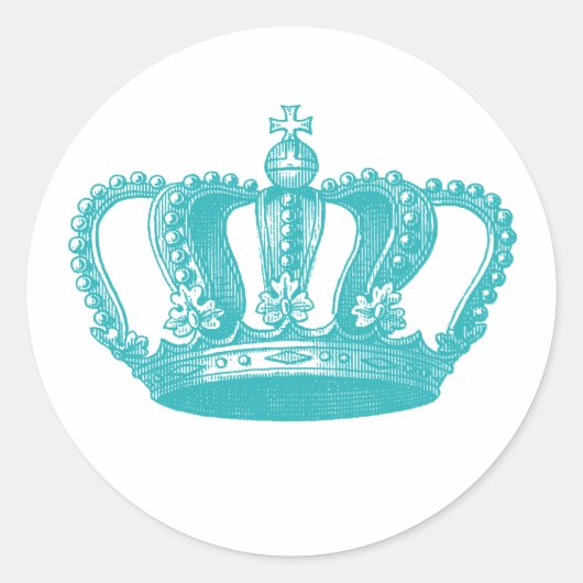 Girly Aqua Blue Vintage Crown Ronde Sticker (Voorkant)